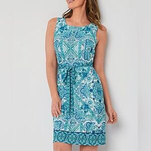 Studio One Women’s Blue and White Sleeveless Dress Medium. New w tag